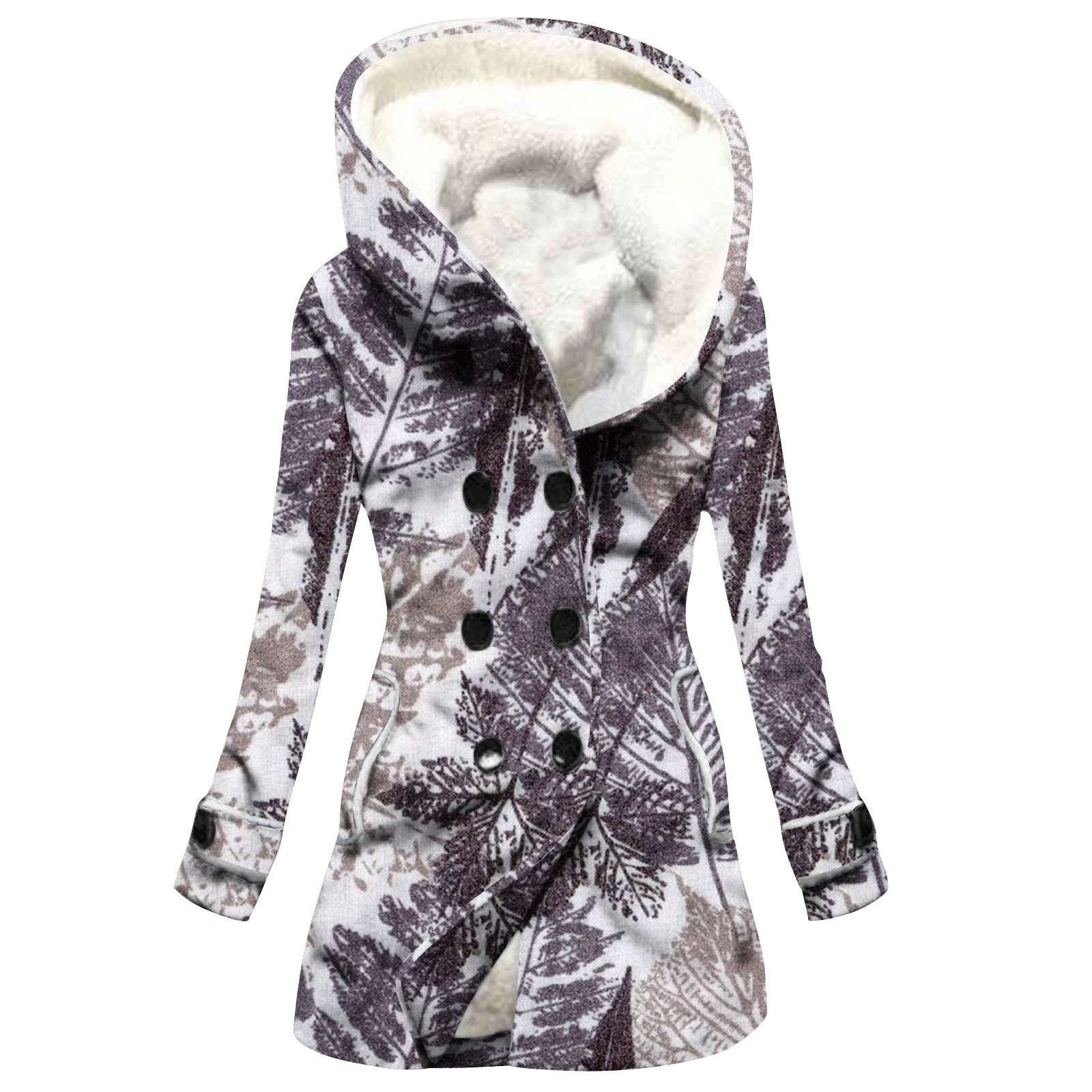 Women's Windbreaker Winter Thickened Imitation Lamb Stitching Floral Hooded - globaltradeleader