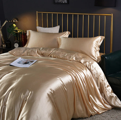 Solid Color Double-sided Silk Four-piece Set Silkworm Silk Satin Bed Sheet Quilt Cover - globaltradeleader