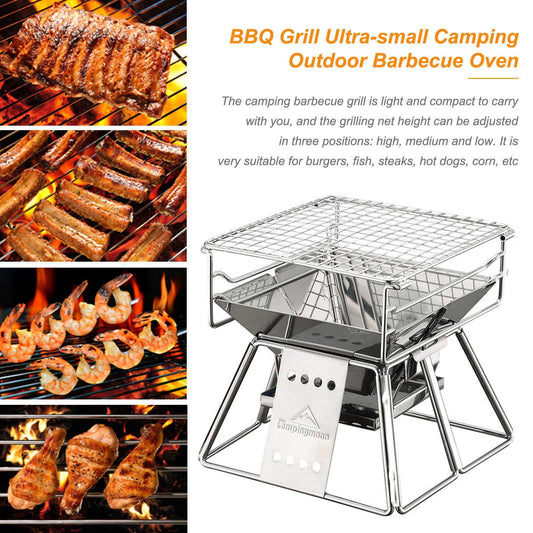 Portable Stainless Steel BBQ Grill Non-stick Surface Folding Barbecue Grill Outdoor Camping Picnic Tool - globaltradeleader