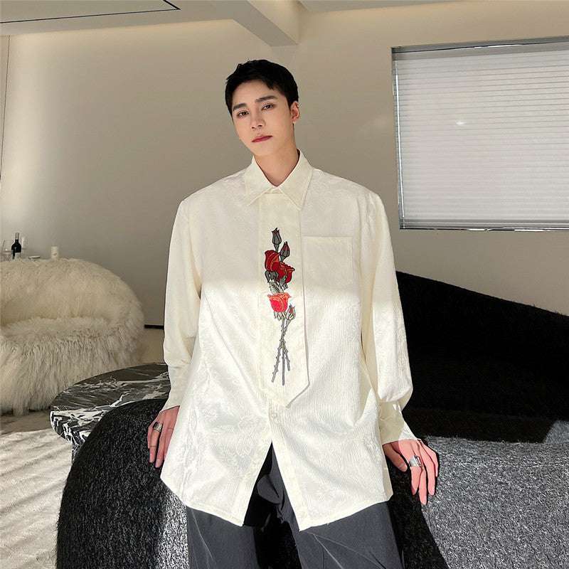 Embroidered Rose Tie Ombre Shirt