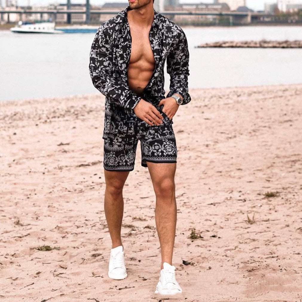Long Sleeve Shirt Shorts Beach Casual Suit - globaltradeleader