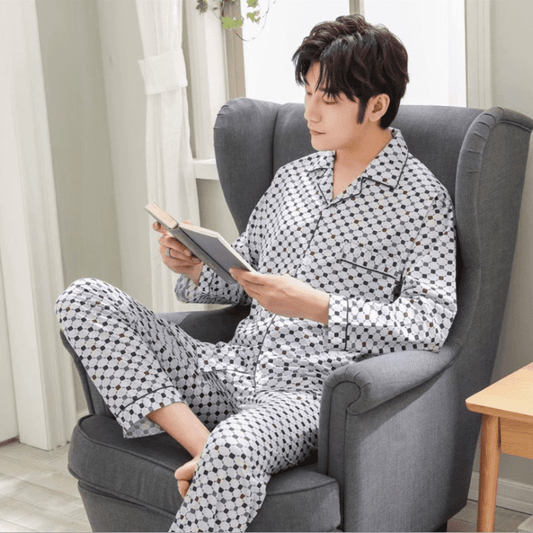 Men's knitted cotton home service suit