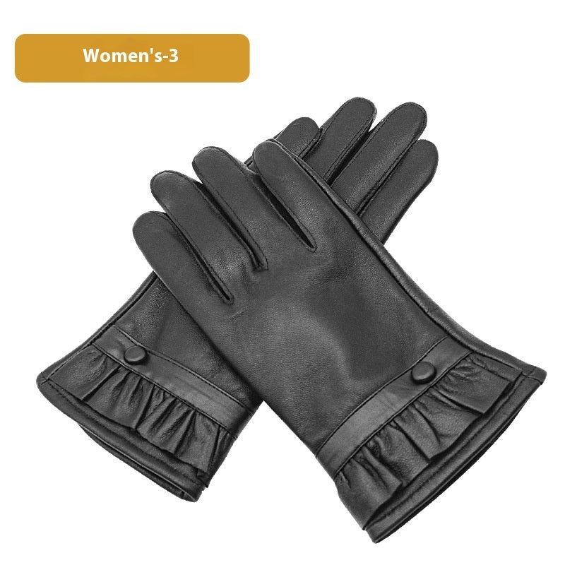 Autumn And Winter Women's Leather Gloves Fleece-lined Thick Windproof Warm Touch Screen Sheepskin - globaltradeleader