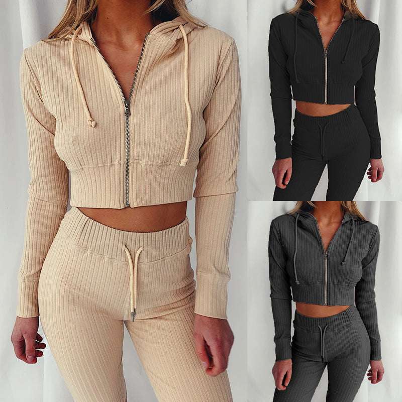 Women Hooded Long Sleeve Slim Sports Casual Suit