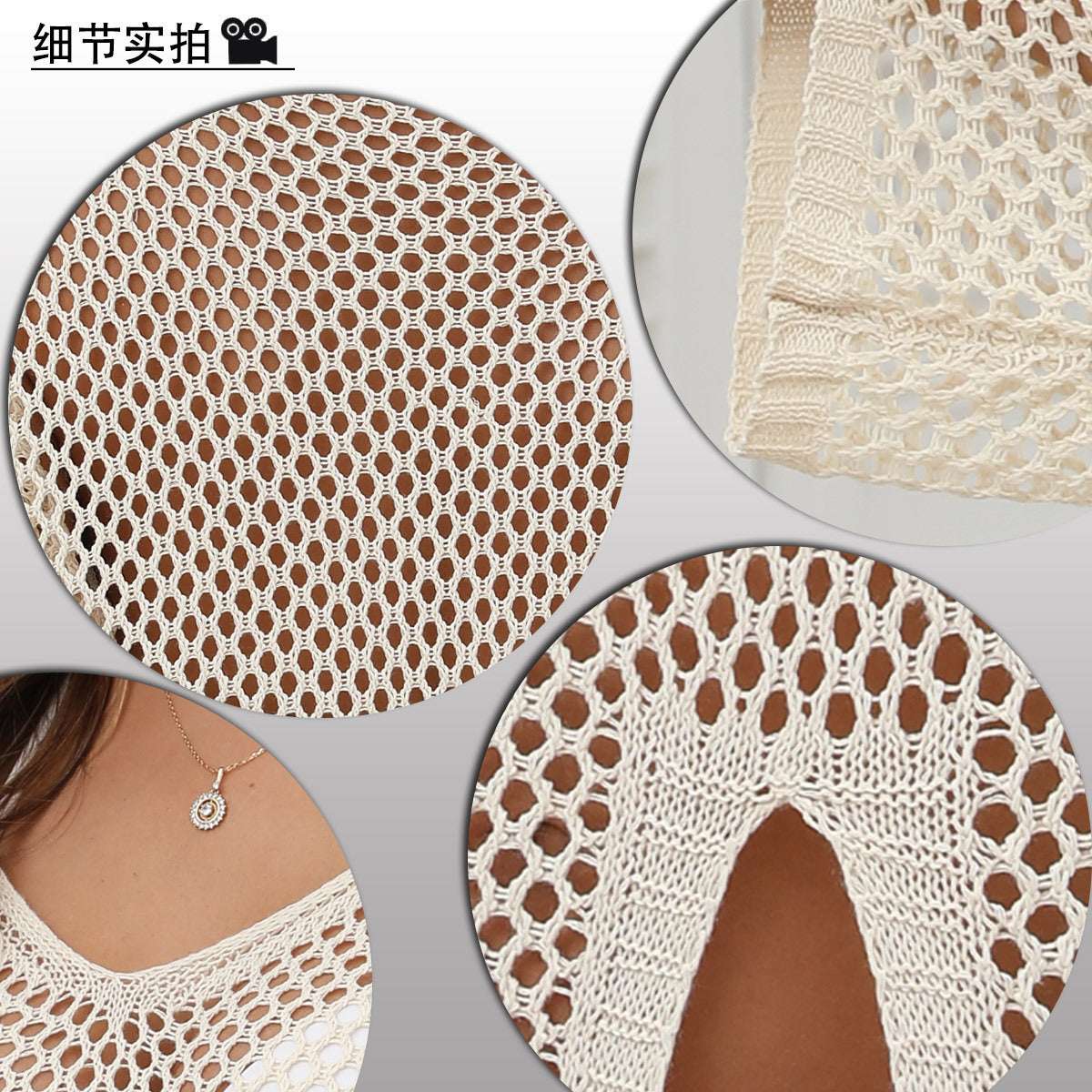 V-neck Beach Cover-up Hollow-out Side Slit Long Sleeve - globaltradeleader