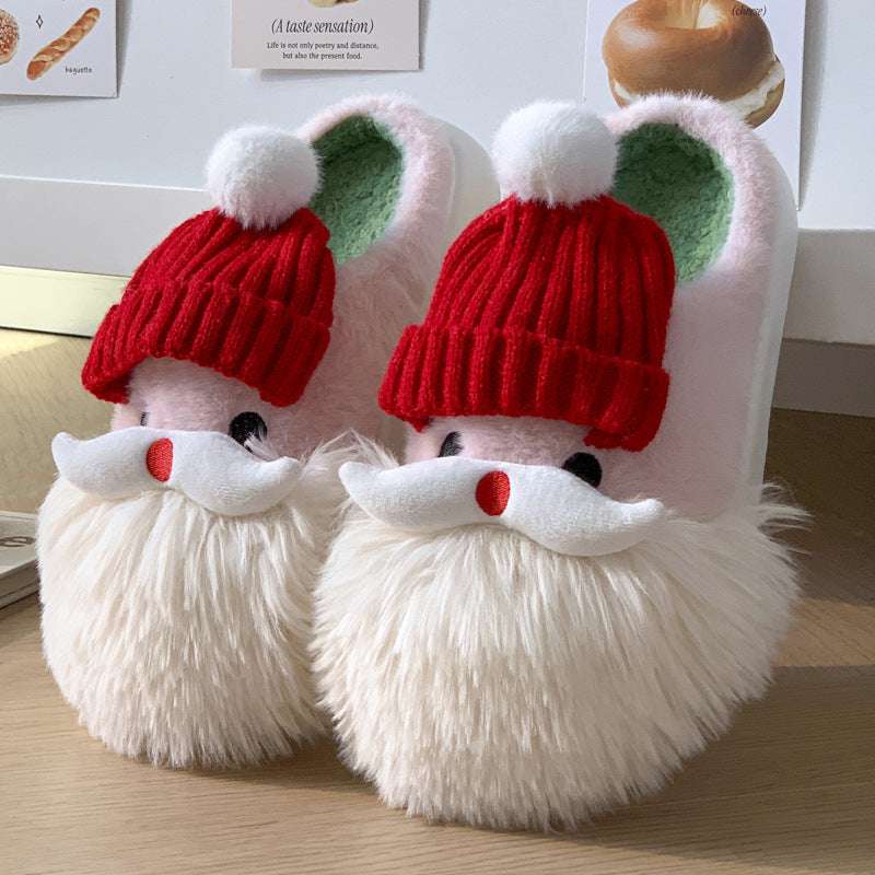 Cute Christmas Santa Claus Home Slippers Winter Warm Indoor Non-slip Floor Plush Shoes For Women - globaltradeleader