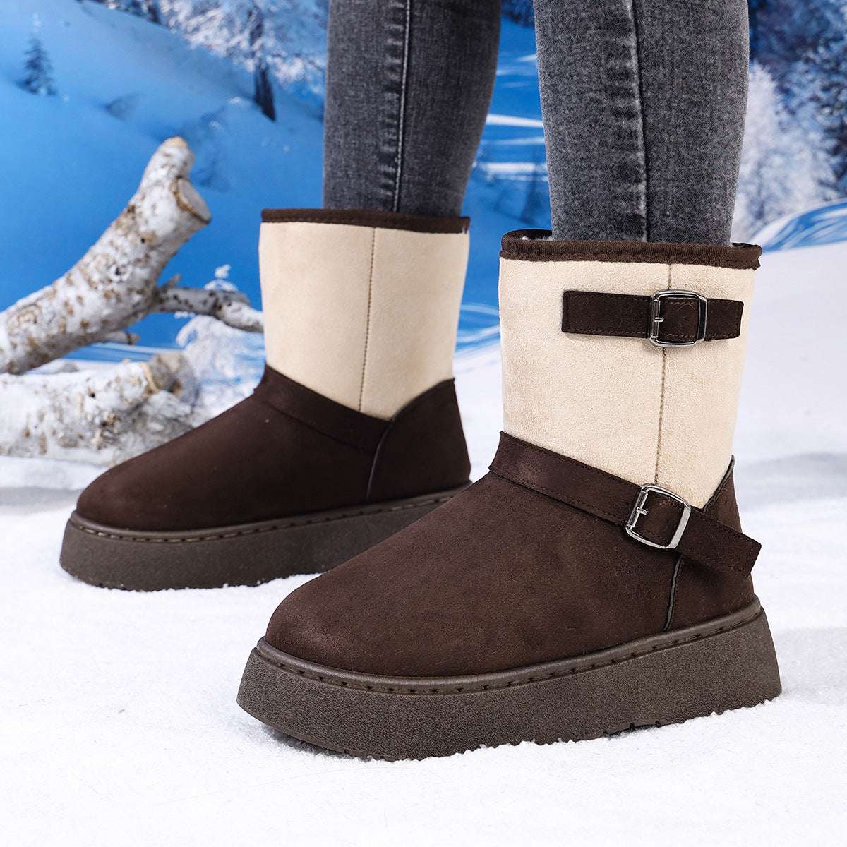 Round Toe Fashionable And Comfortable Furry Slip-on Snow Boots For Women - globaltradeleader