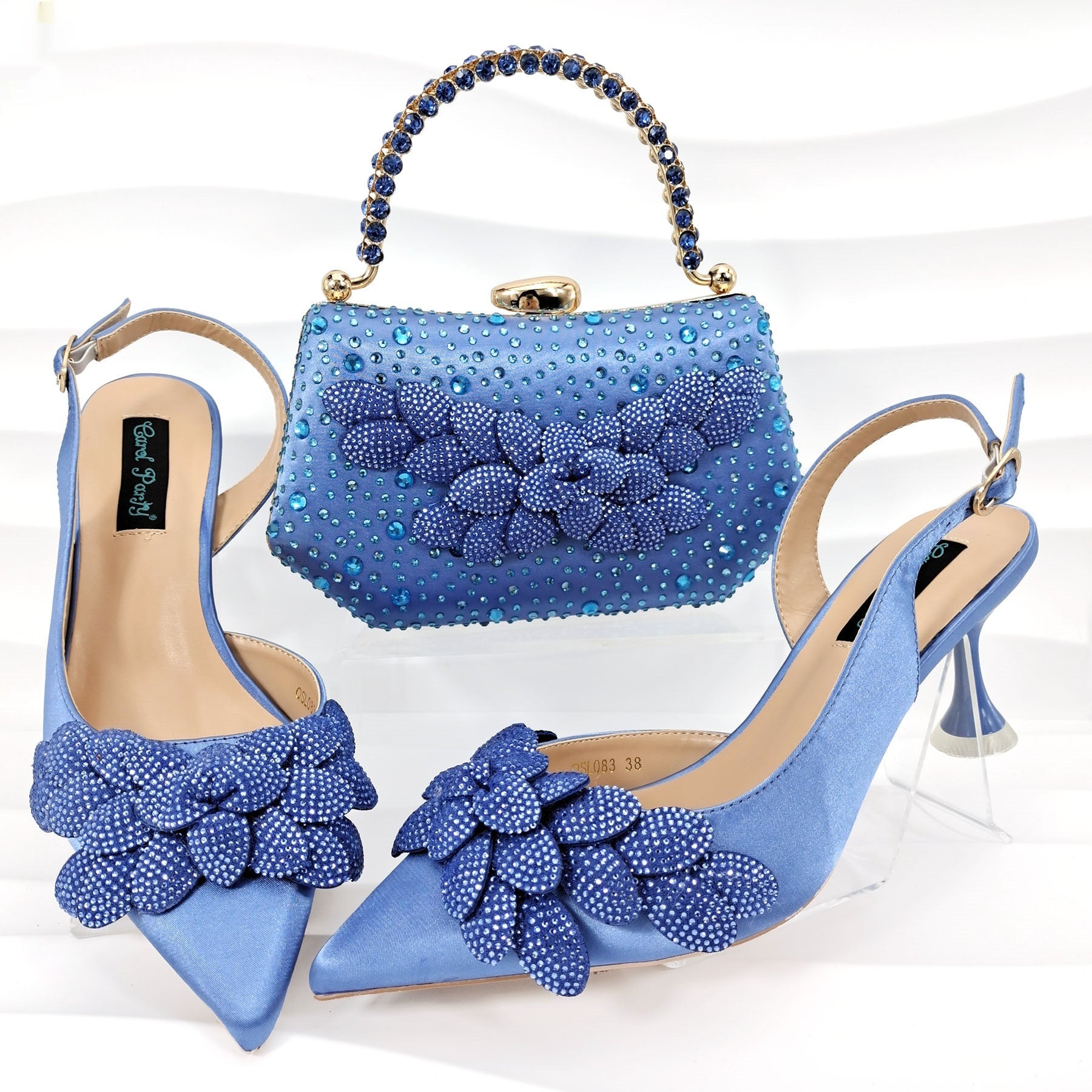 Cross-border Ladies Party Shoes Bag Set Handmade Leaf Decorative Wine Glass Heel - globaltradeleader