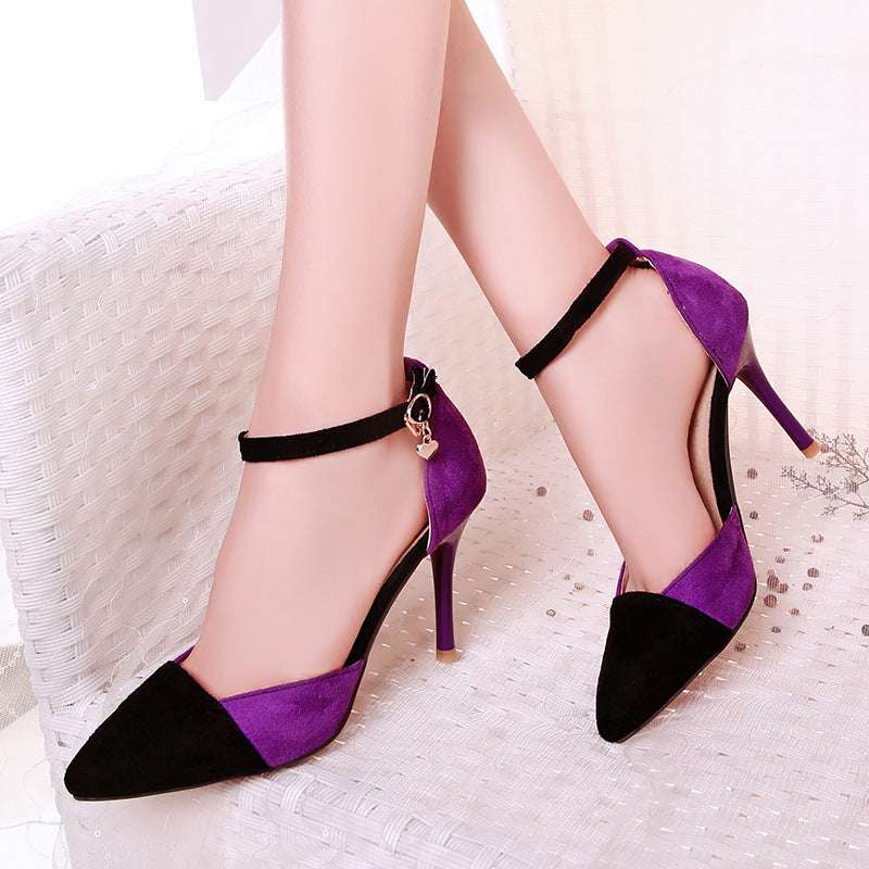 Pointed Suede Color Matching European And American Style Buckle Strap Stiletto Sexy Ladies Sandals - globaltradeleader