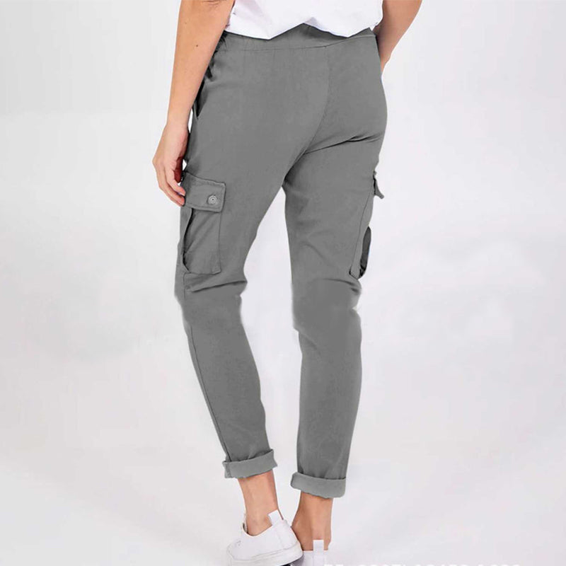 Casual Cargo Pants With Pockets Solid Color Drawstring Waist Pencil Trousers For Women - globaltradeleader