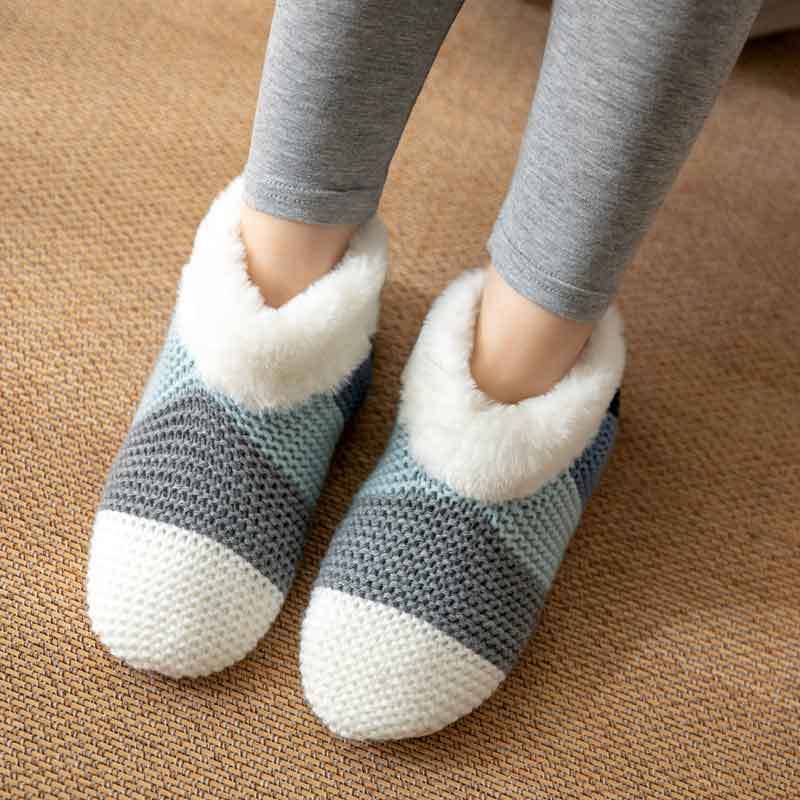 Women's Color-matching Knitted Plush Floor Socks Home Indoor Warm Non-slip Carpet Socks Winter Fashion - globaltradeleader