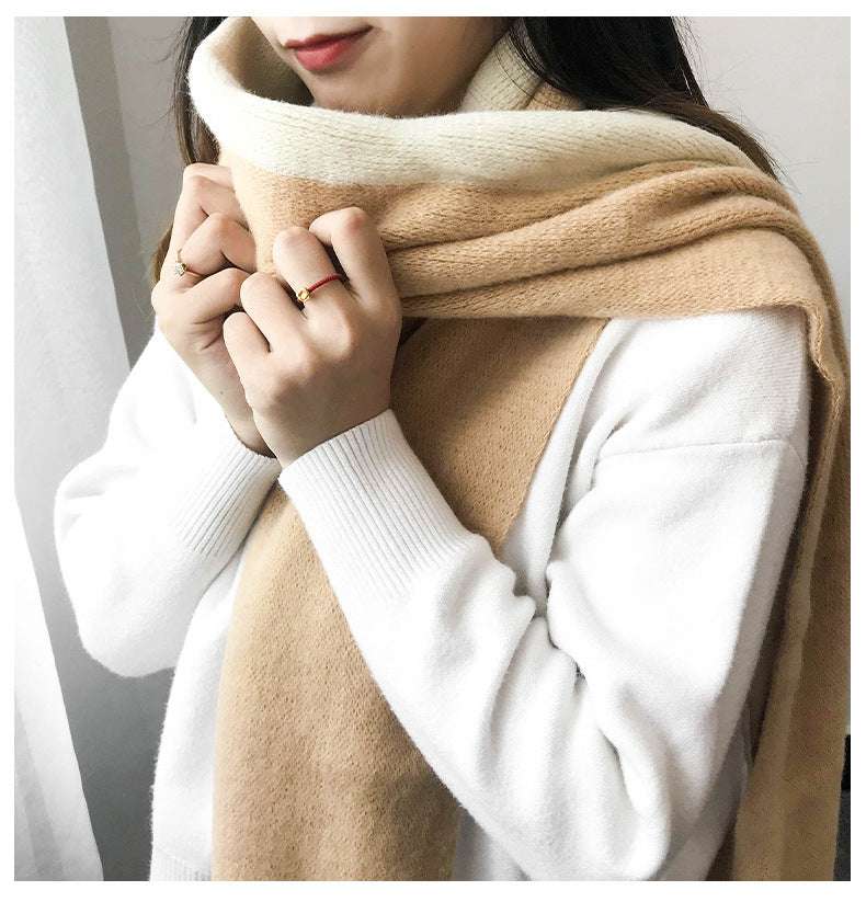 Men's And Women's Korean-style Cashmere Color Matching Scarf Solid Color Shawl - globaltradeleader