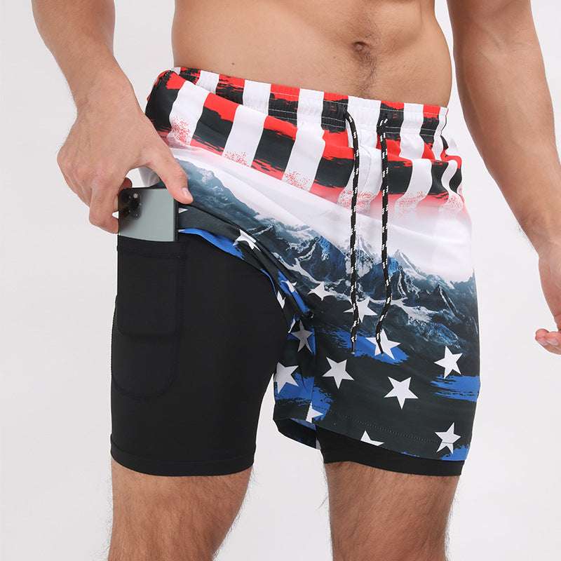 Gradient Printed Beach Shorts Double Layer Casual Sport Shorts - globaltradeleader