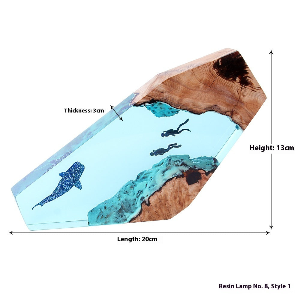 Marine Whale Diver Shipwreck Desktop Decoration Solid Wood Resin Small Night Lamp - globaltradeleader