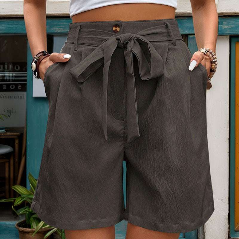 Women's Simple Casual Lace Up Elastic Waist Solid Color Shorts - globaltradeleader