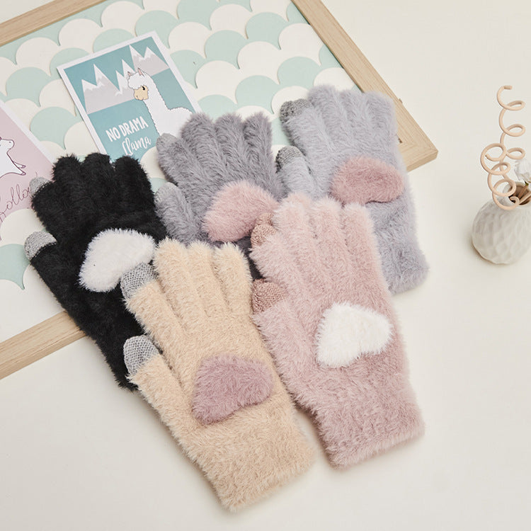 Autumn And Winter Women's Touch Screen Knitted Mink Velvet Thickened Gloves - globaltradeleader