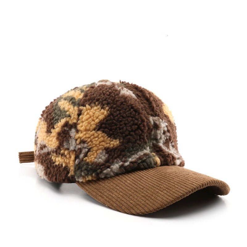Color Blocking Plush Camouflage Solid Color Light Board Baseball Cap - globaltradeleader