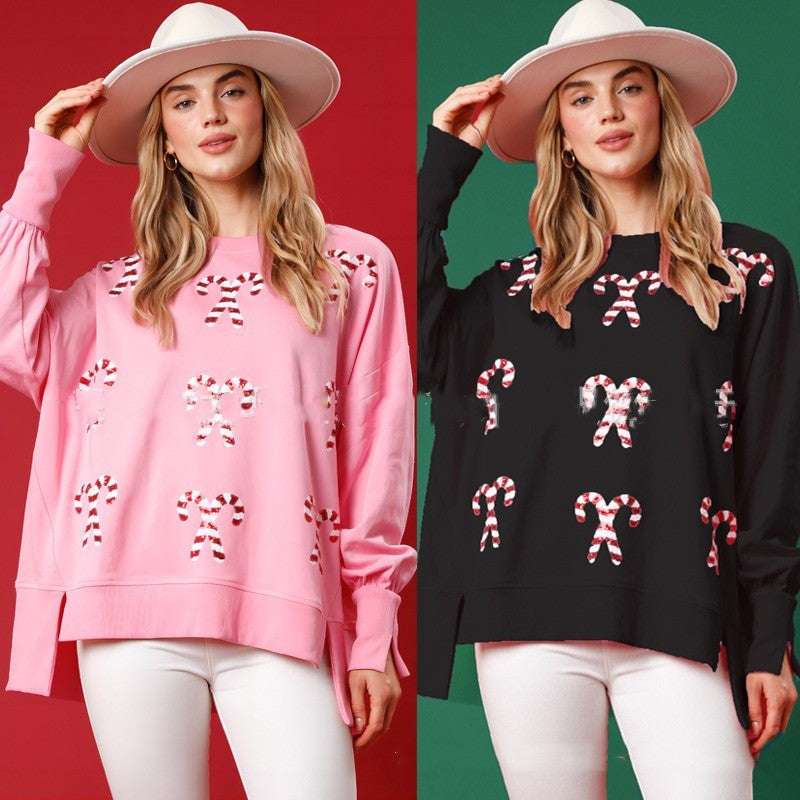 Christmas Fashion Round Neck Sequins Pullover Sweater - globaltradeleader