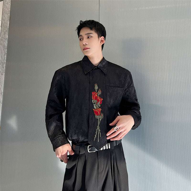Embroidered Rose Tie Ombre Shirt