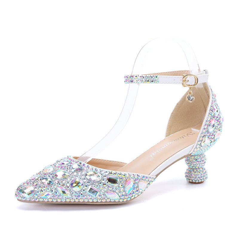 Low-top Summer Blue Color Pointed Gourd Heel Rhinestone Multi-color Fashion Wedding Banquet Women's Shoes - globaltradeleader