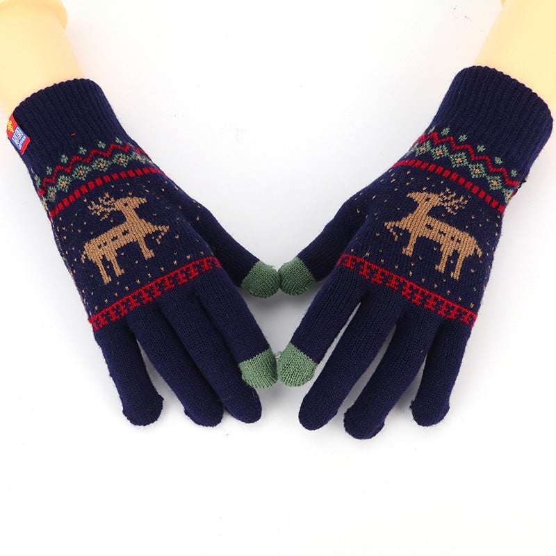 Women's Cute Animal Deer And Snowflake Knitted Gloves Full Finger Winter Gloves Touch Screen Gloves Beautiful Christmas Gift - globaltradeleader