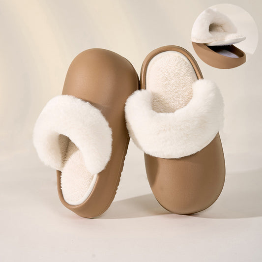 Removable Slippers Winter Waterproof Plush Shoes Household Thick Bottom Detachable Warm Fuzzy Home Slippers Bedroom House Shoes Women