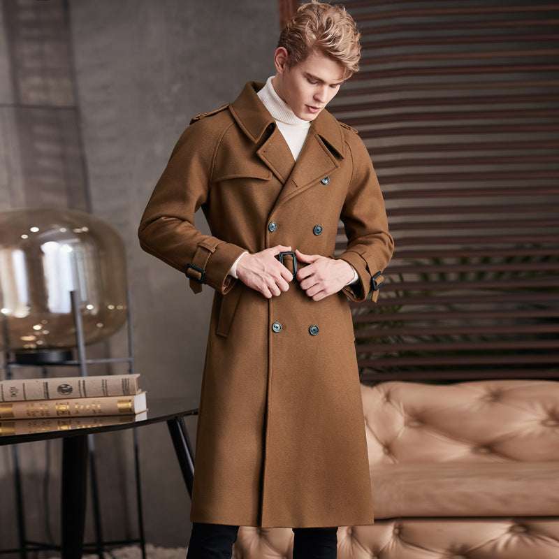 Men's Double Breasted Knee Length Woolen Coat - globaltradeleader