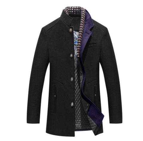 Medium Length Slim Fit And Versatile Stand Collar Men's Coat - globaltradeleader