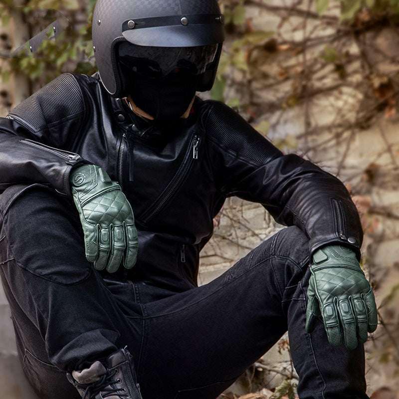 Men's Goat Leather Touch Screen Cycling Four Seasons Motorcycle Gloves