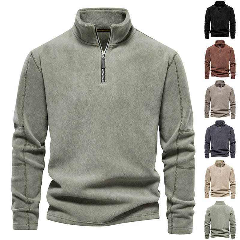 Fashion Personality Stand-collar Zippered Sweatshirt With Fleece Winter Casual Pullover Top Men's Clothing - globaltradeleader