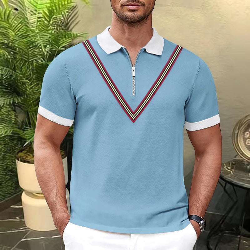 Short Sleeved Solid Color Zippered T Shirt