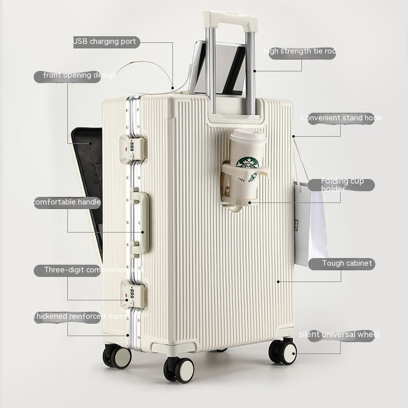 Trolley Aluminum Frame Large Capacity Front Opening Luggage - globaltradeleader
