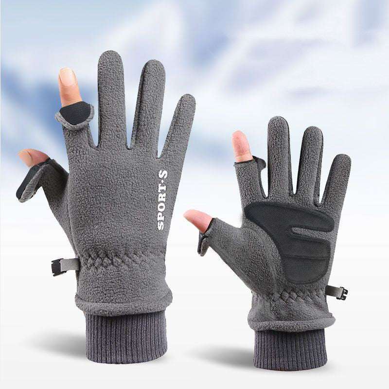 Outdoor Ski Riding Gloves Winter Polar Fleece Flip Cover Winter Gloves Men And Women Plus Velvet Thickened Warm Touch Screen Gloves - globaltradeleader