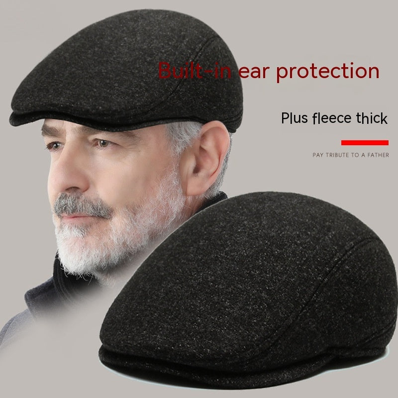 Outdoor Cycling Warm Short Brim Beret Middle-aged And Elderly Men Ear Protection Advance Hats - globaltradeleader