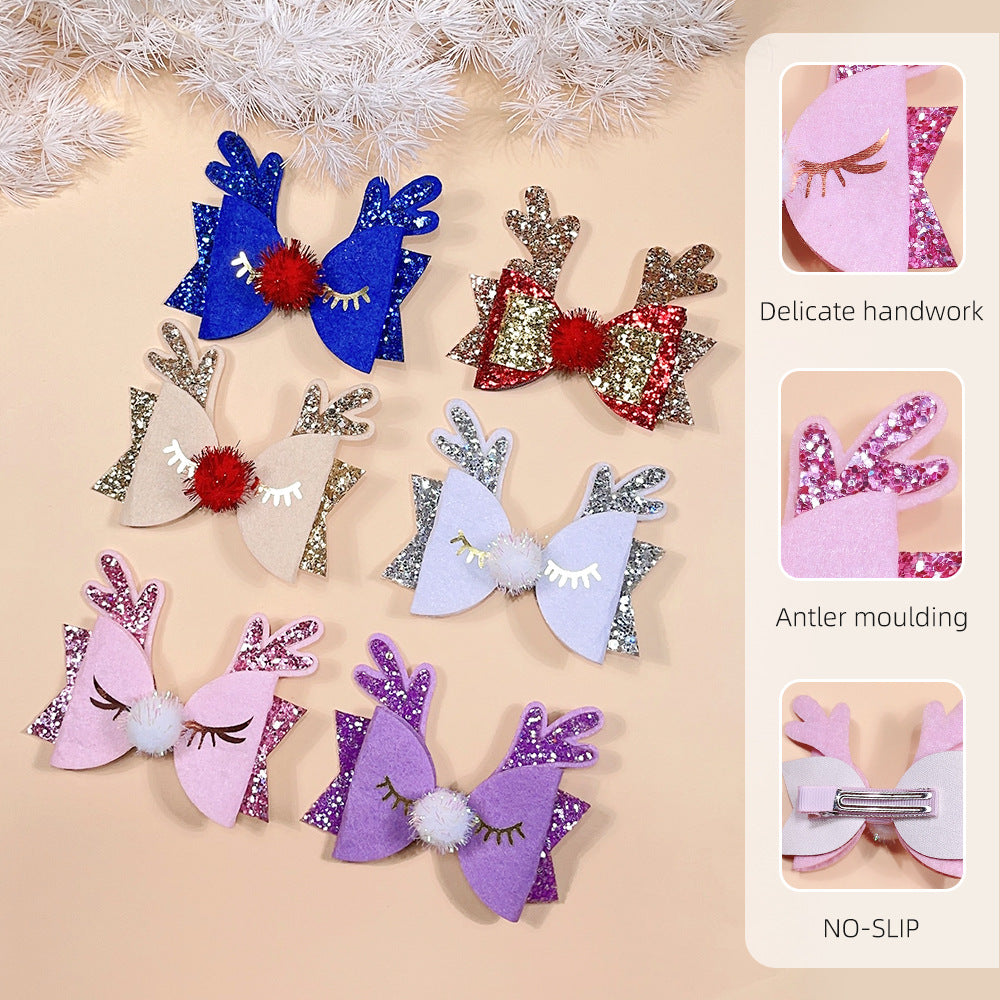 Children's Christmas Antlers Bow Decorative Hair Clip