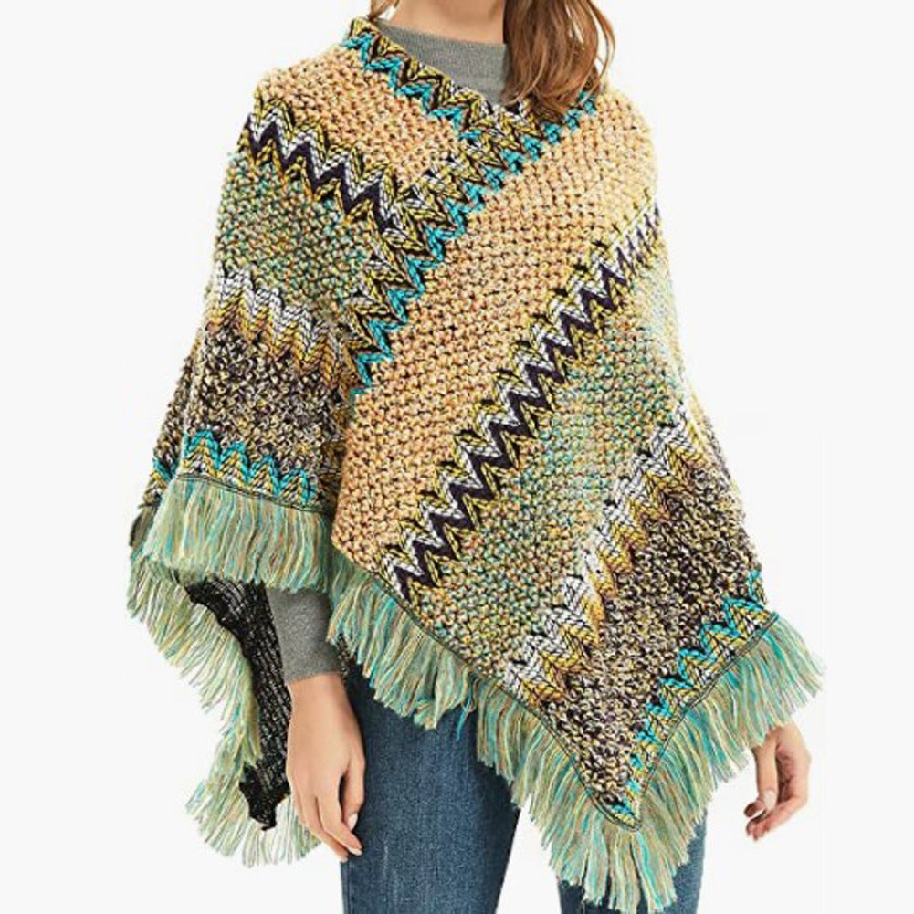 Women's Retro Ethnic Green Hedge Shawl