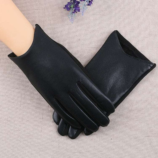 PU Leather Gloves Women's Winter Fleece Thick Touch Screen - globaltradeleader