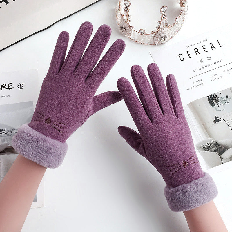 Women's Fleece-lined Thermal Touch Screen Gloves For Autumn And Winter