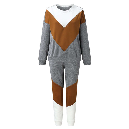 Women's Autumn And Winter Color Matching Sweater Suit