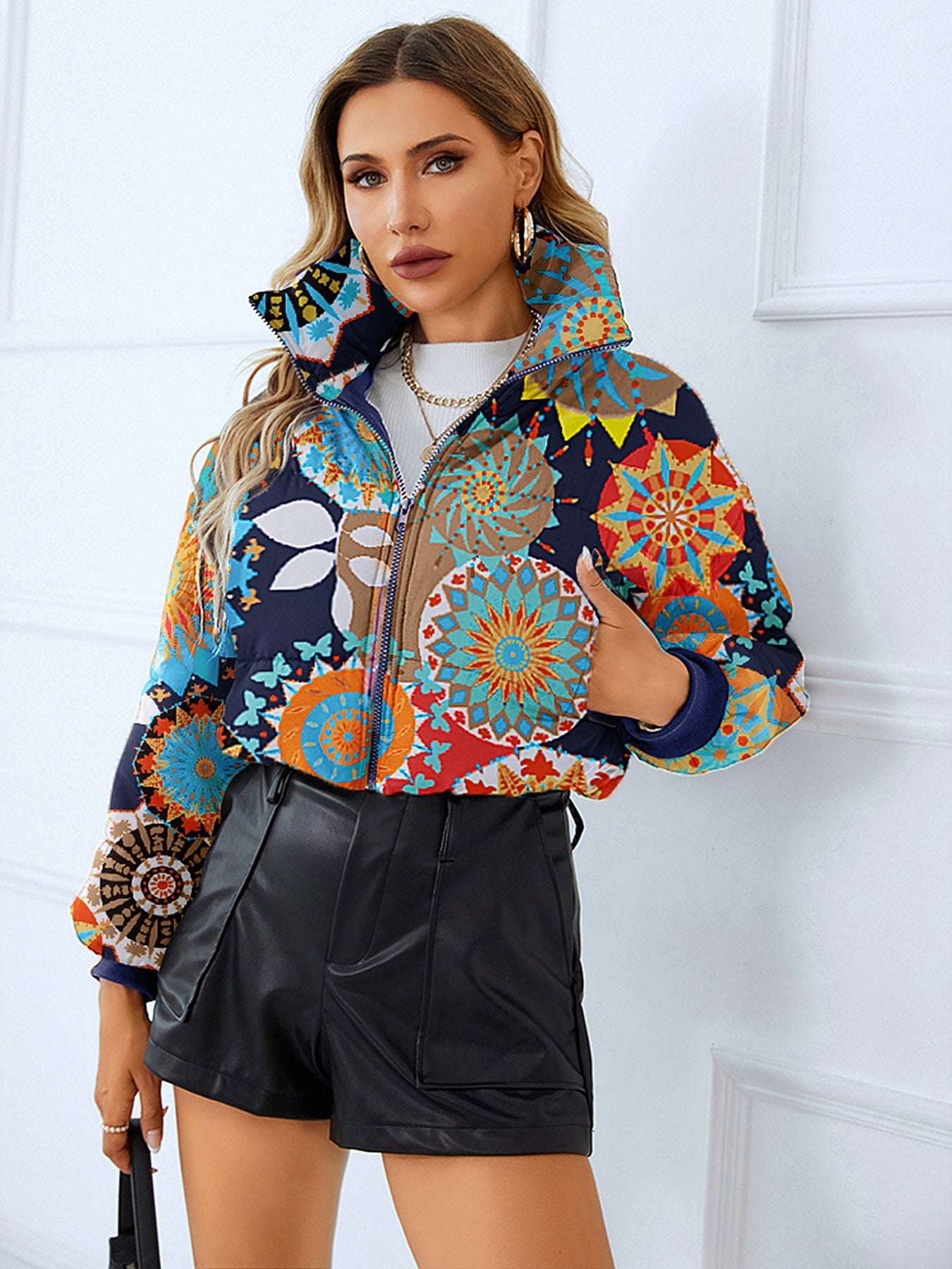 Fashion Bread Coat Women Print Stand Collar Short Coat Winter Jacket - globaltradeleader