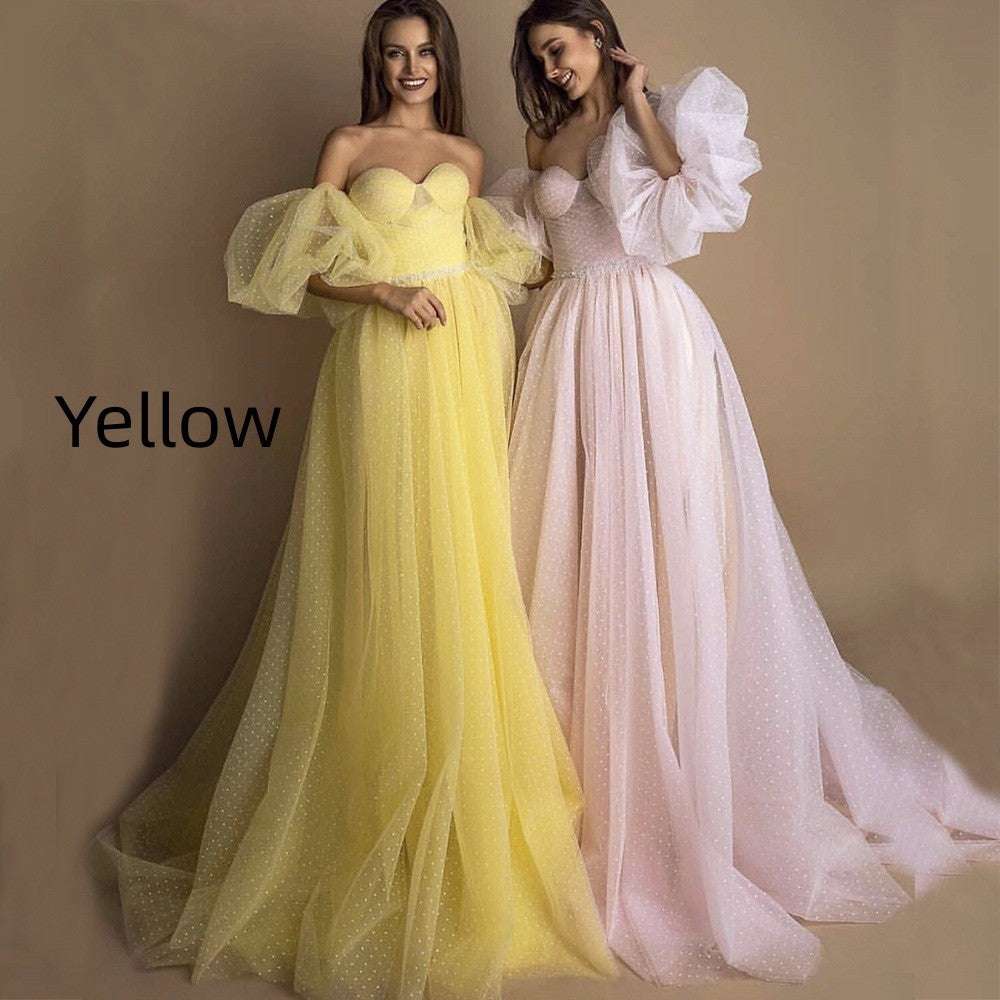 Evening Gown Tube Top Retro Lantern Sleeve Light Yarn - globaltradeleader
