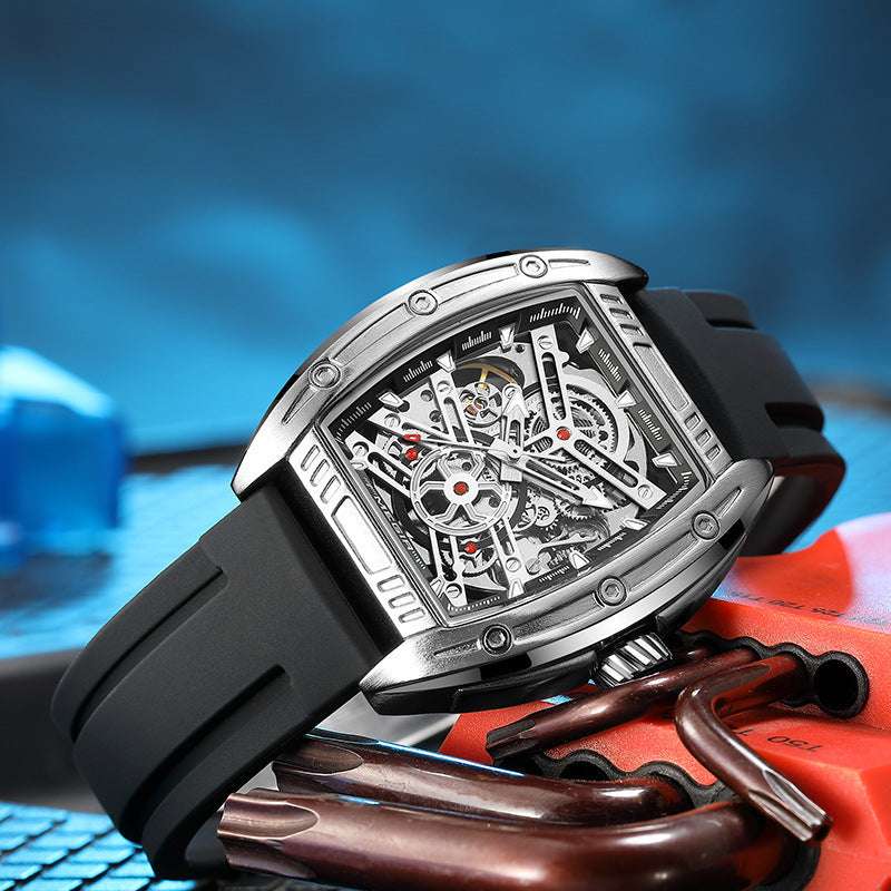 Men's Wine Barrel Type Mechanical Watch Silicone Tape - globaltradeleader