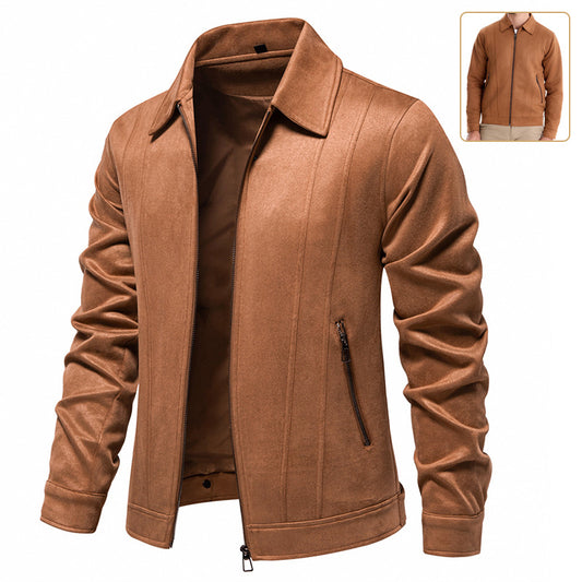 Fashion Lapel Zipper Jacket Autumn And Winter Solid Suede Coat Men's Clothing Outdoor - globaltradeleader