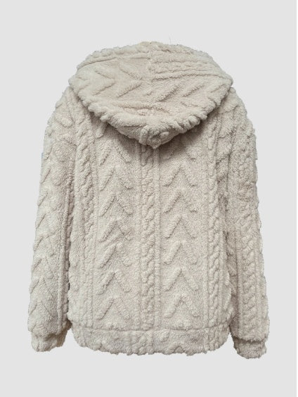 Olid Teddy Bear Textured Hoodie Casual Long Sleeve Kangaroo Pocket Hoodie Sweatshirt - globaltradeleader