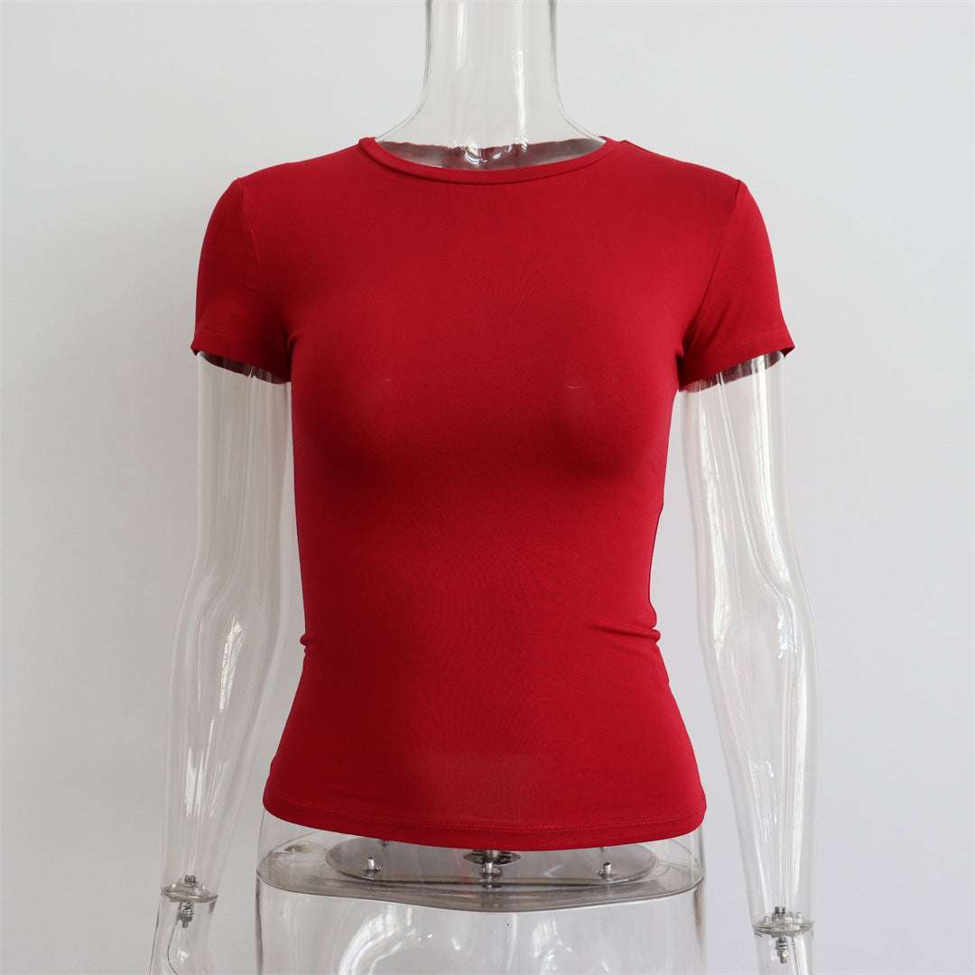 Basic Style Round Neck Short Sleeve Women's Tight Sexy - globaltradeleader