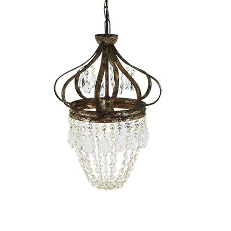 Retro Crystal Chandelier Wrought Iron Forged Crown Lamp - globaltradeleader