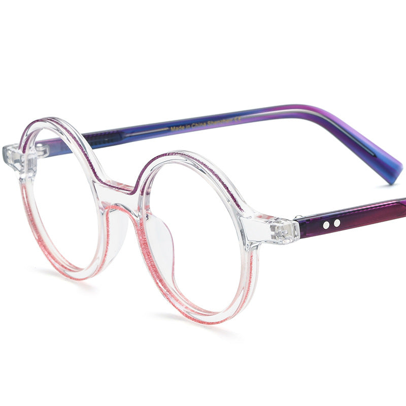 Color Blocking Fashionable Round Plate Glasses