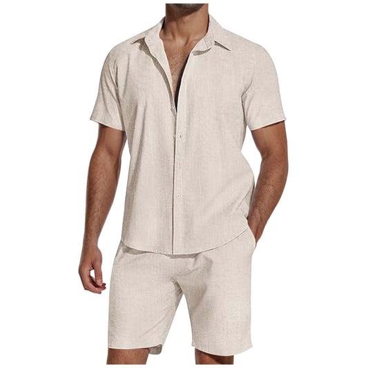 Short Sleeve Lapel Linen Shirt Men - globaltradeleader