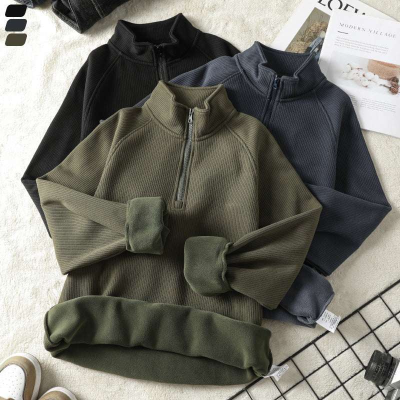 Fashion Stand-collar Fleece Sweatshirt Winter Warm Long Sleeve Top Men's Clothing - globaltradeleader