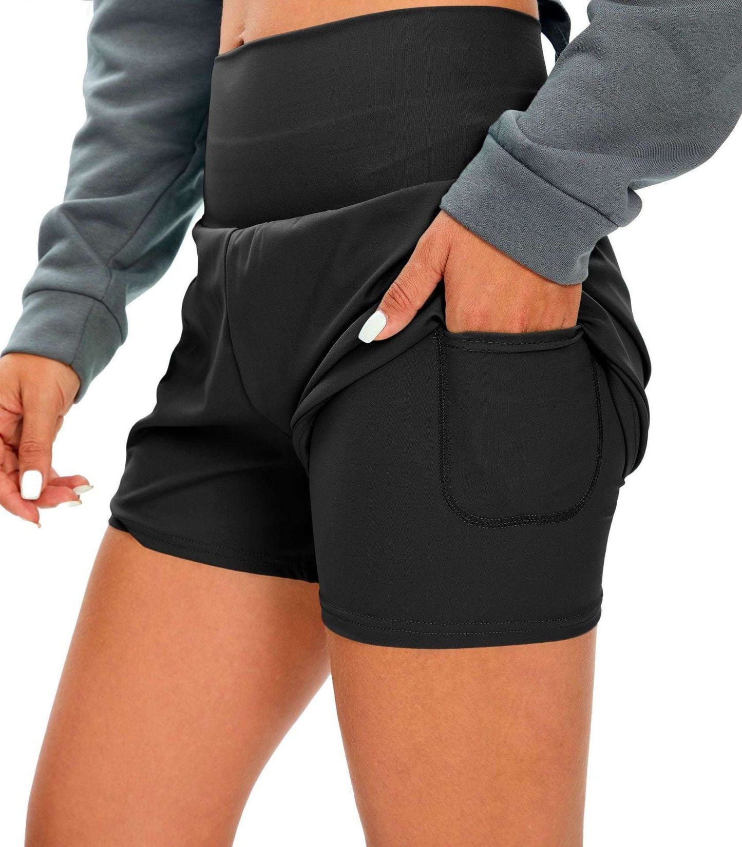 European And American Fitness Simple Casual Pants High Waist Pocket Anti-exposure Bottoming Yoga Shorts - globaltradeleader